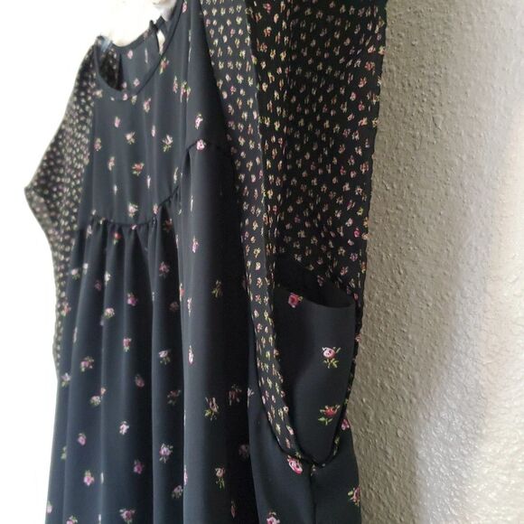 Gap Womens Top Black Pink Floral Short Flutter Sleeve Chiffon Blouse Boho Size L - Picture 7 of 16